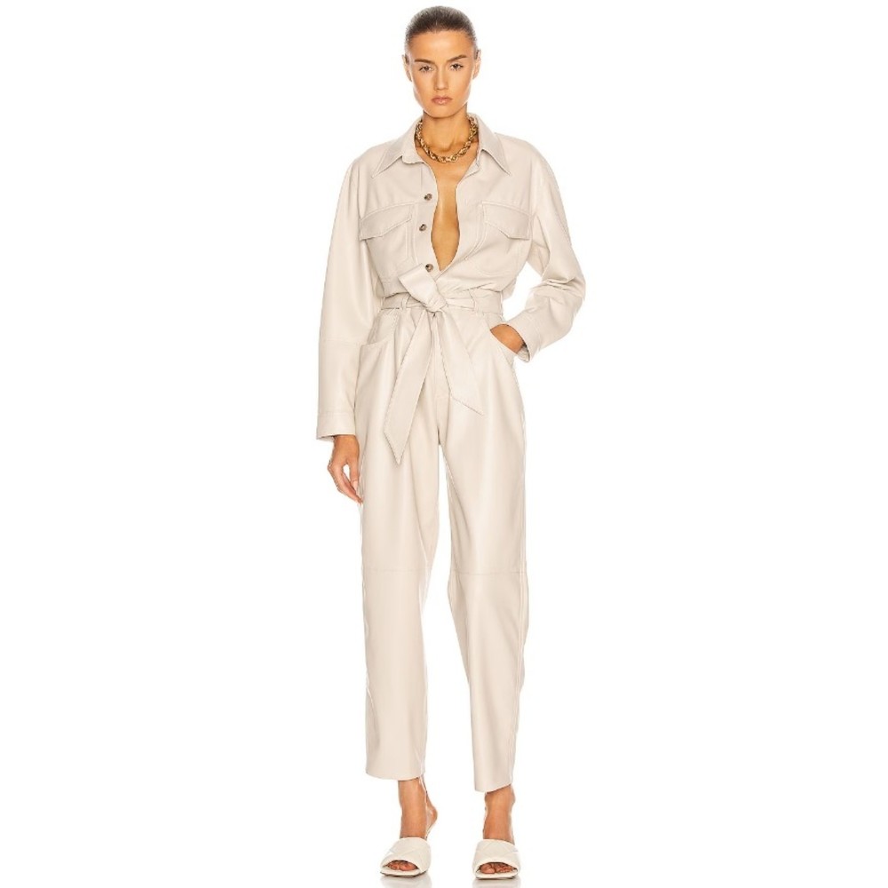 Nanushka Women's Ashton Jumpsuit Vegan Leather Creme Size Medium - Picture 1 of 7